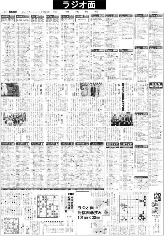琉球新報のラジオ面広告掲載面